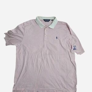 Pink and White Striped Polo Golf Shirt Size XL